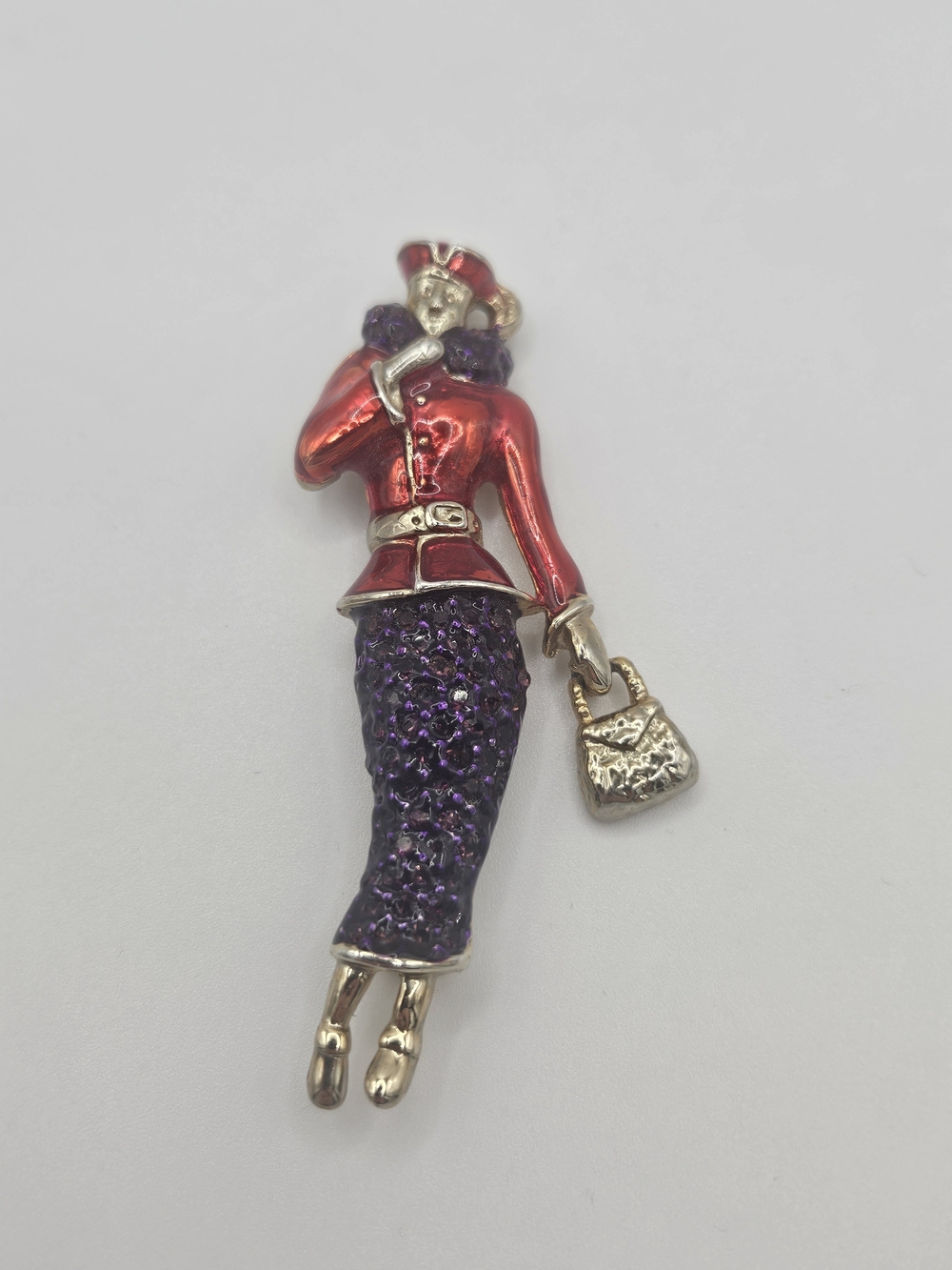 Elegant Red and Purple Lady Brooch Pin - Fashionable Accessory